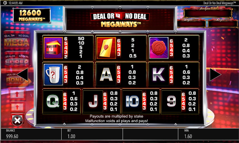 Paytable & Symbols of Deal or No Deal Megaways Online Slot Game