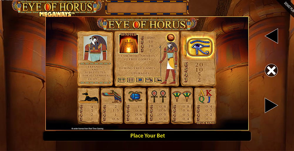 Paytable & Symbols of Eye of Horus Megaways Online Slot Game
