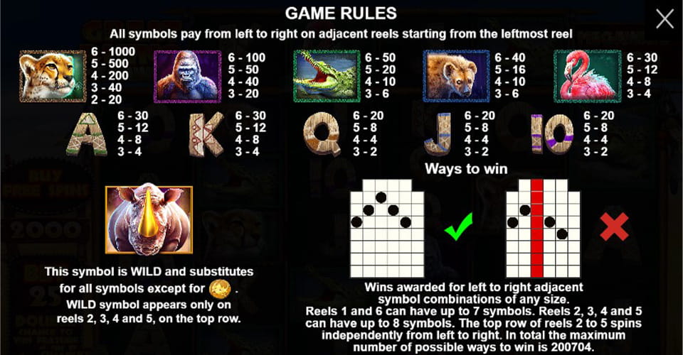 Paytable & Symbols of Great Rhino Megaways Online Slot Game