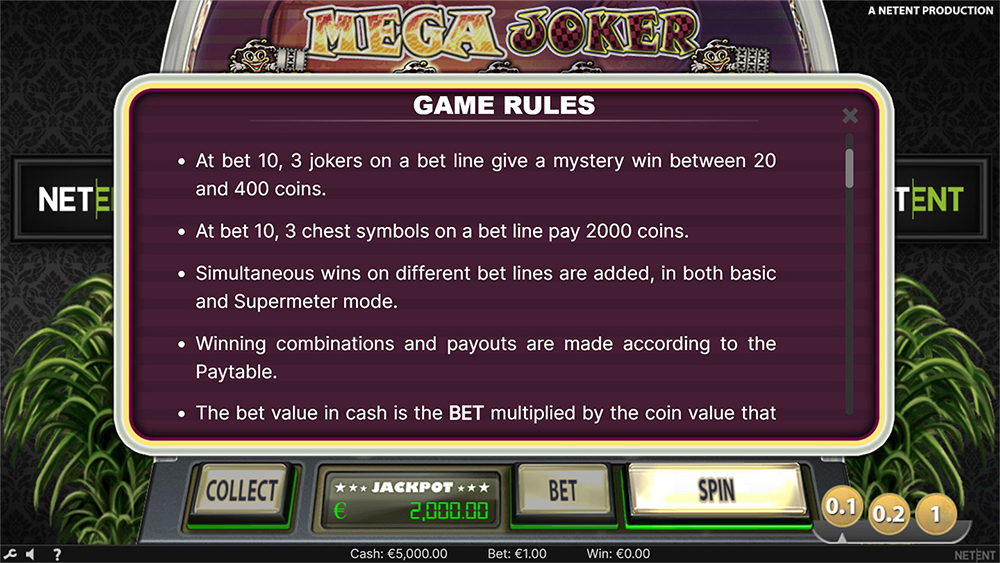 Paytable & Symbols of Mega Joker Online Slot Game