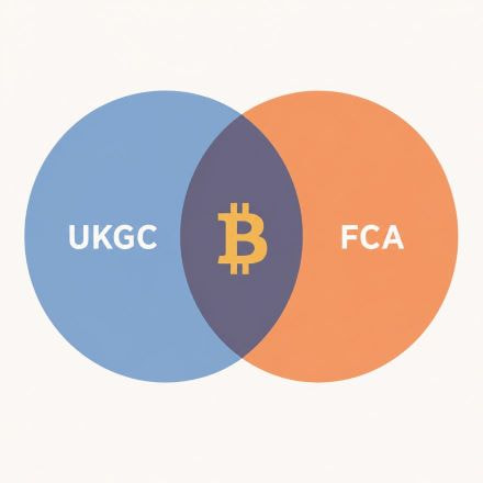 Venn diagram showing Bitcoin gambling at the overlap of UKGC and FCA regulation in the UK