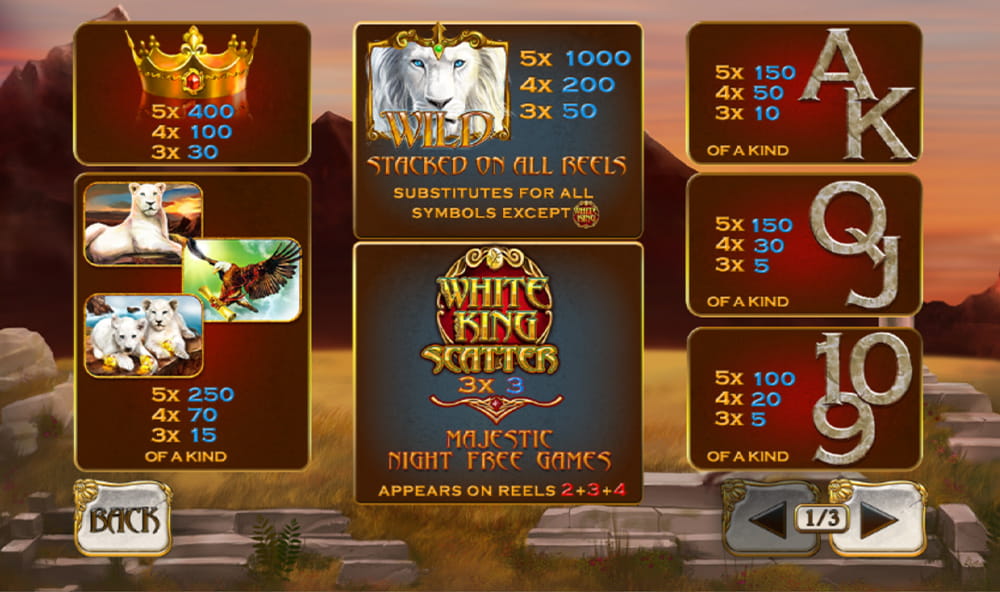 Paytable & Symbols of White King Online Slot Game