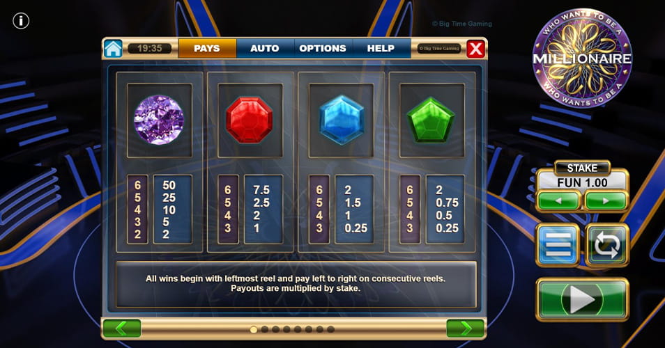 Paytable & Symbols of Who Wants to Be a Millionaire Megaways Online Slot Game