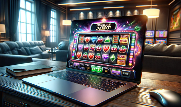 A digital display of various progressive jackpot slot machines